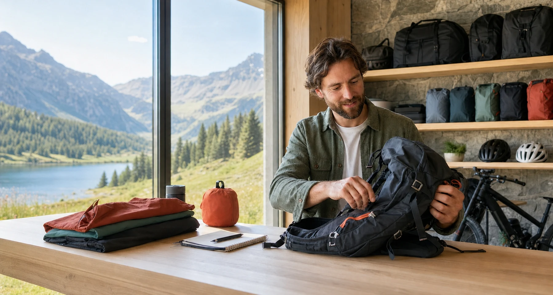 QLUNARA customer care workspace with technical outdoor equipment